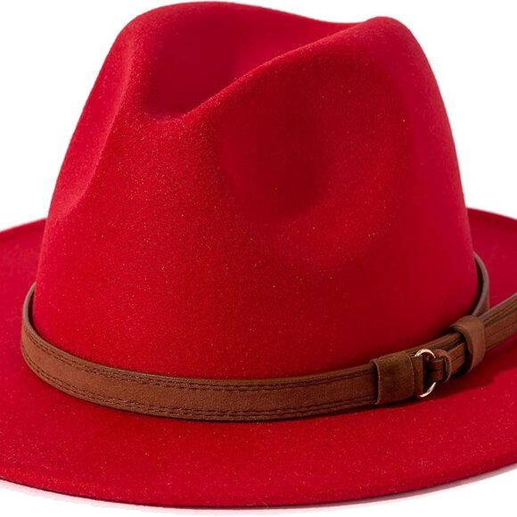 Men & Women Vintage Wide Brim Fedora Hat with Belt Buckle
